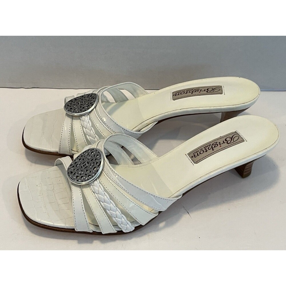 Brighton Kyoto Stacked Kitten Heel Sandals Size 8 M White Made in Italy - Picture 4 of 11